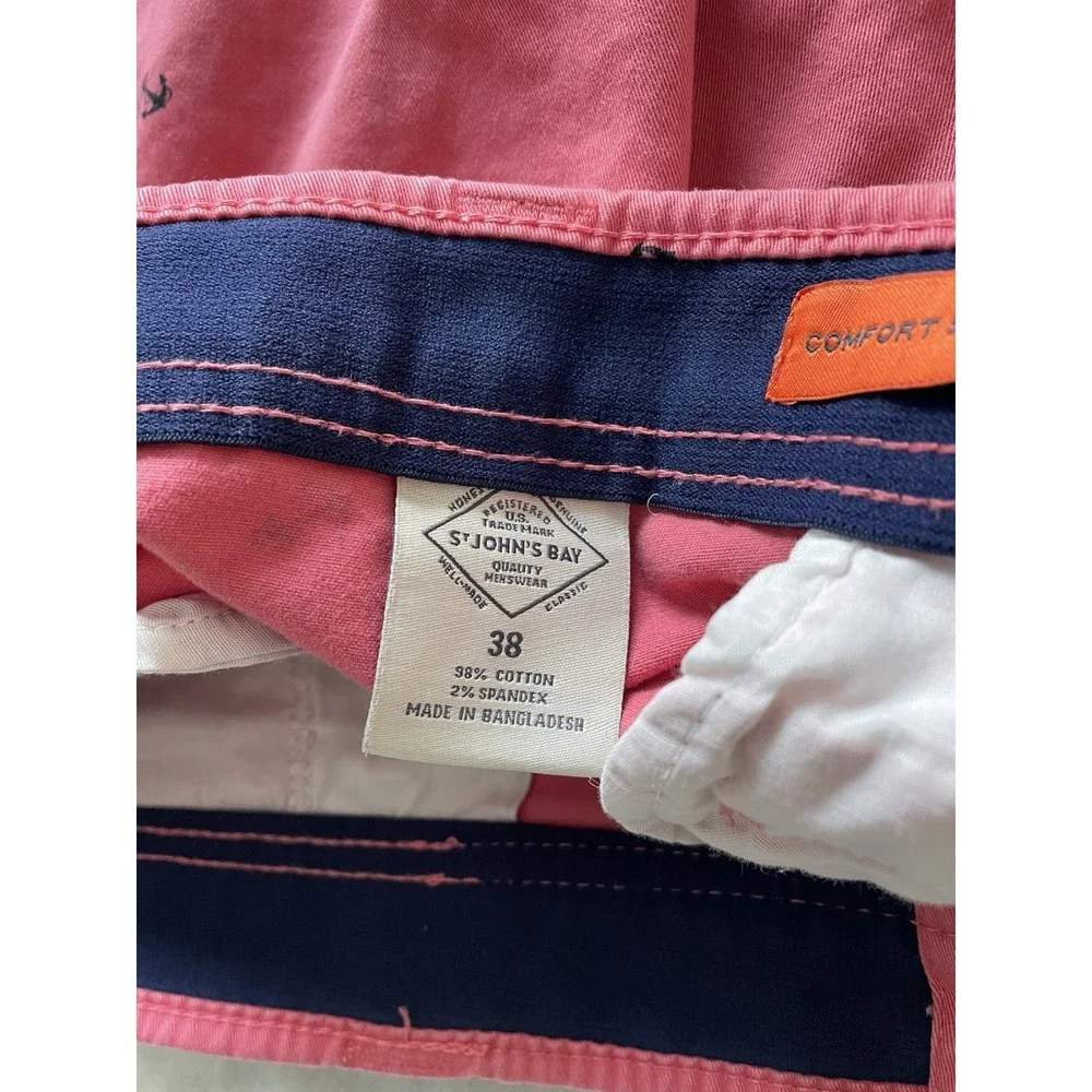 St‎ Johns Bay Shorts Mens 38 Pink Anchor Nautical Preppy Coastal Stretch Chino